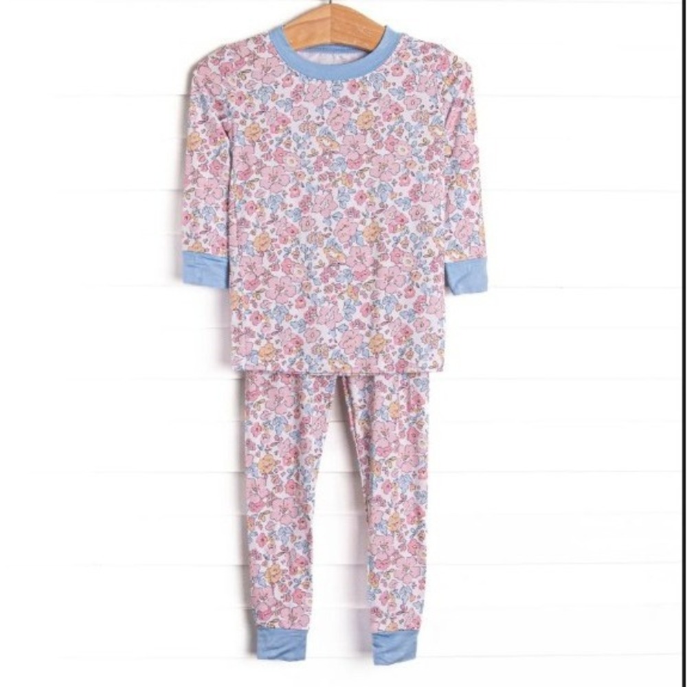 Stichy Fish Sunset Florals Bamboo Pajama Set, Blue 3T